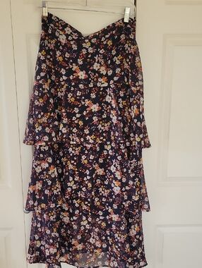 Ann Taylor Navy Floral Maxi Skirt with Pink & Yellow Blooms